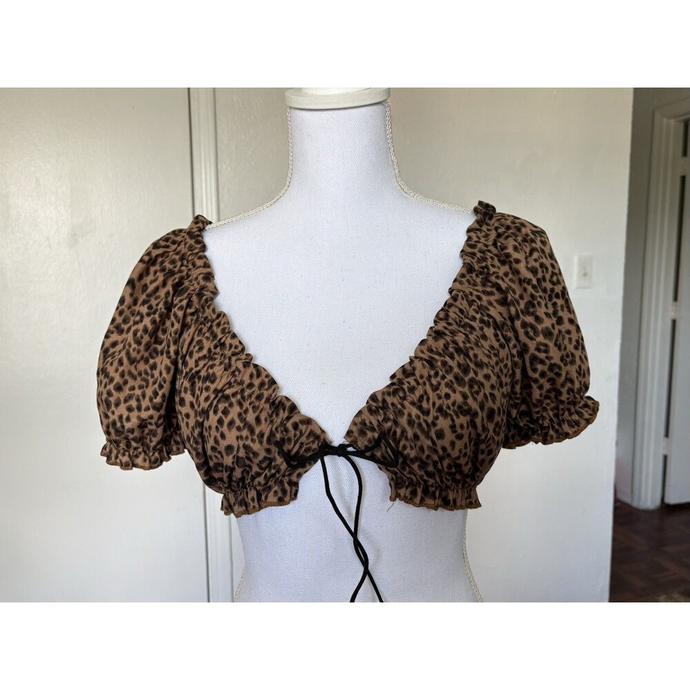 Shein Women's Black And Brown Leopard Print Cropped Top Size Small